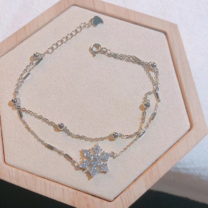 正生银饰s925纯银雪花双层手链2019年新款简约时尚送女朋友防过敏