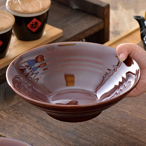 土陶农家粗陶碗面碗泡大碗斗笠碗和陶汤碗日式韩式陶瓷碗羊井面碗