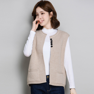 鄂尔多斯市羊绒针织马甲女春秋薄款羊毛无袖开衫毛衣外穿背心外搭