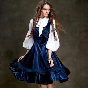 阿卡家俄罗斯春秋女民族复古百搭刺绣荷叶边收腰连衣裙la15350q