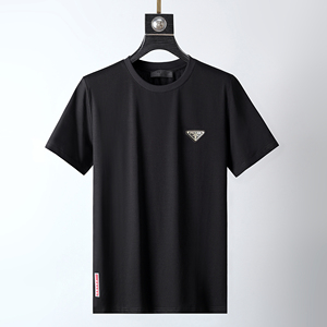 prada/普拉达夏季经典款男士圆领短袖时尚休闲三角标半袖t恤衫