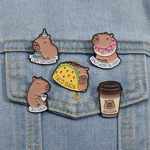 可爱卡通熊熊奶茶杯汉堡食物图案合金胸针创意河马小动物徽章配饰