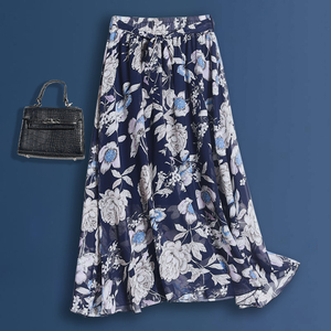 碎花半身裙夏大码女装胖mm200斤高腰显瘦遮肚雪纺妈妈a字中长裙子