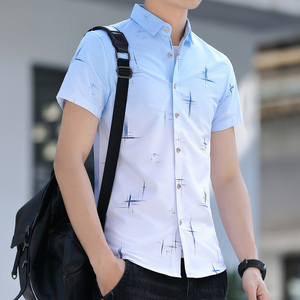 夏季短袖衬衫男士韩版帅气半袖寸衫衣休闲百搭潮流学生渐变色衬衣