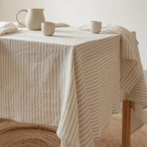 法国水洗纯亚麻1cm色织条纹桌布餐巾布 文艺范家居布艺可定制尺寸