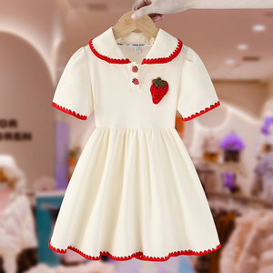 女童连衣裙夏款2024新款儿童装洋气小女孩透气草莓时髦舒适公主裙