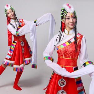 藏族服装演出服卓玛短款广场舞水袖少数民族舞蹈表演服套装成人女