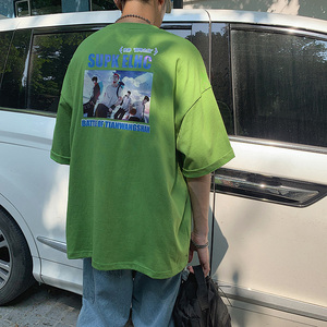 男士半袖2019新款潮牌网红牛油果绿t恤潮流短袖ins男孩子衣服抖音