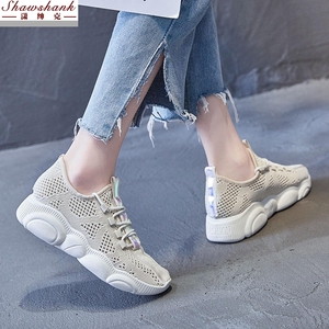 全黑色鞋子女百搭新款平底2019潮鞋小黑米色镂空ydx迃运动休闲鞋