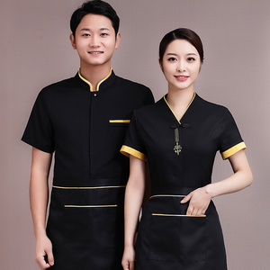 酒店餐饮服务员工作服夏装女酒楼农家乐中式餐厅饭店火锅店短袖男