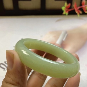 纯天然新疆和田玉黄口料黄玉手镯玉镯黄玉镯子54圈口带证书