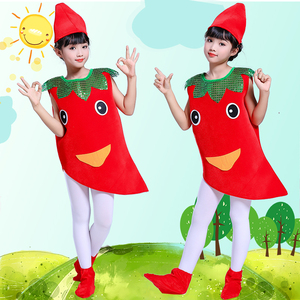 新款中性小辣椒儿童演出服水果蔬菜幼儿老鼠吃辣椒时装秀表演服装