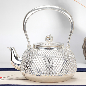 泽宸 铆钉银壶999足银烧水壶银提梁壶煮水壶茶壶家用银功夫茶具
