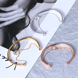 特价少量孤品曼哈顿henribendel简约月亮链条光面双层开口手镯