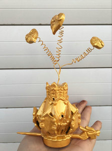 正一道教用品 手工樟木莲花冠精品三花聚顶 三清冠 铜色 金色