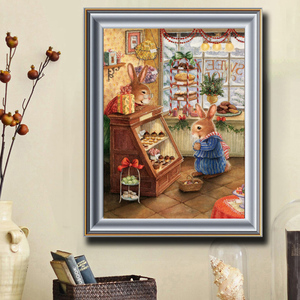 美式油画十字绣刺绣小件新款客厅卧室卡通挂画兔子彼得兔动物系列