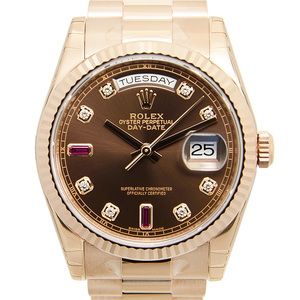 环球 rolex劳力士 星期日历型 钻刻红宝石 自动机械男表 118235