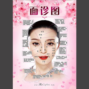 人体面部穴位图经络美容院脸部按摩中医养生图片挂图刮痧面诊海报