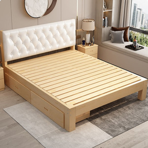 实木床带床垫1.8米双人床1.5米出租屋单人床经济型1.2m简约松木床