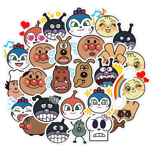 40张卡通动漫人物头像手账贴纸装饰小图案面包超人手帐素材红豆可爱