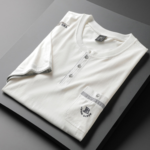 爸爸衣服夏季中年男士短袖t恤纯棉圆领汗衫宽松中老年人半袖体恤