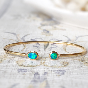 宝石矿工 18k黄金镶嵌天然澳洲火彩水晶欧泊手镯简约款开口手镯女