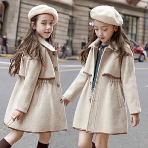 韩国SZ冬季2024新款韩版中大童夹棉双面呢大衣女孩女童呢子外套潮