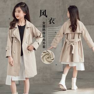 韩国SZ秋季2022新款中大童风衣女童洋气长袖上衣洋气中长款外套潮