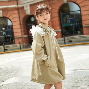 韩国SZ2022秋冬新款儿童装洋气大童中长款女孩翻领外套潮女童风衣