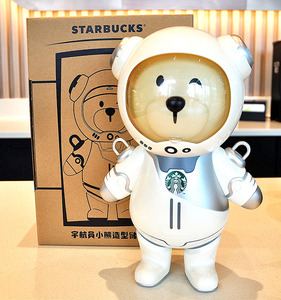 星巴克宇航员小熊造型储物桶2021限定小熊杯子玻璃杯吸管杯水杯