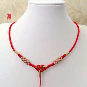[素]简单实用纯手工编织红绳项链黄金翡翠吊坠戒指脖子本命年挂绳