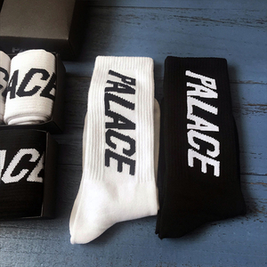 秋季潮牌字母袜子男中筒袜ins潮流纯棉黑色白色运动滑板长袜子女
