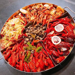 海鲜大咖盘不锈钢海鲜盘商用创意海鲜锅圆形餐厅专用小龙虾拼盘