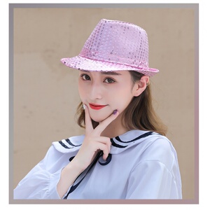 舞蹈帽演出成人儿童亮片爵士礼帽舞台团队表演彩色水兵舞帽子新款