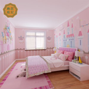 儿童房壁纸女孩公主粉卡通床头背景墙布城堡壁布现代简约墙纸定制
