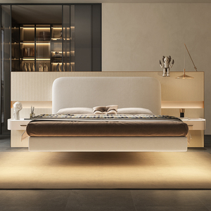 轻奢布艺悬浮床现代简约主卧双人床小户型无床头侘寂风网红悬空床