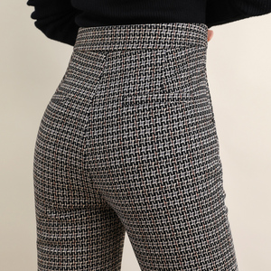 毛呢喇叭裤女高腰显瘦秋冬加厚外穿女裤千鸟格裤子直筒格子微喇裤