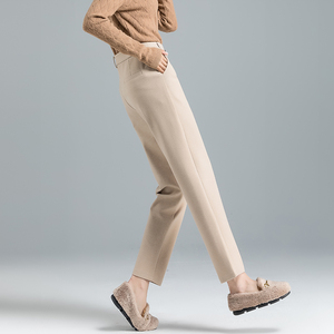 女西裤米色高腰烟管裤