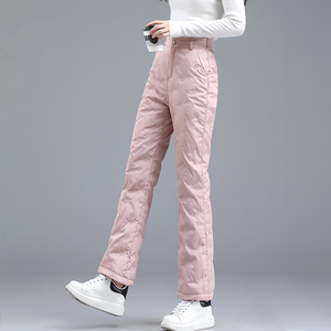 粉色直筒羽绒裤女外穿冬季加厚女裤阔腿裤加绒裤子保暖裤妈妈棉裤