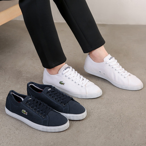 法国鳄鱼lacoste帆布鞋男士休闲板鞋轻便绑带香港正品深蓝色版型