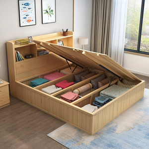 定制实木高箱气压床单人床1.5双人床1.8儿童带柜子床头收纳榻榻米