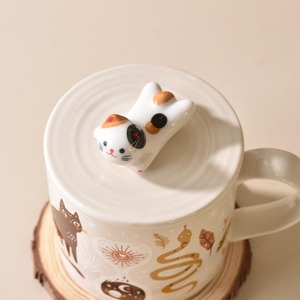 PiaJi 小花猫可爱杯盖卡通ins风耐高温圆形陶瓷杯盖