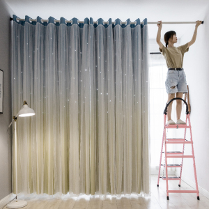 伸缩杆窗帘成品遮光免打孔安装网红卧室少女公主风客厅简易飘窗布