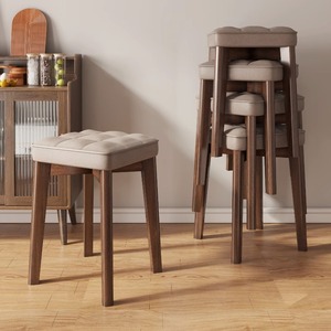 实木餐椅软包凳子可叠放餐厅备用方凳矮凳板凳单人餐桌椅子家用