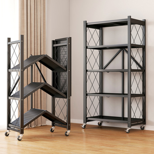可折叠置物架货架免安装落地多层收纳架家用厨房储物架子移动带轮