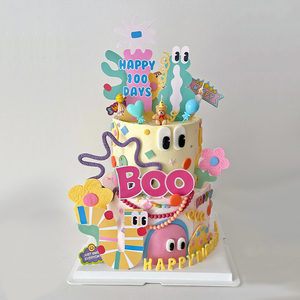 卡通可爱彩色元素儿童蛋糕字母模具手绘小熊迷你帽子气球烘焙插件