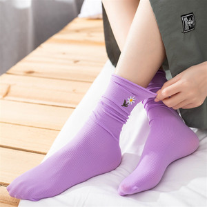 长袜子女ins潮韩国日系天鹅绒中筒袜春夏薄款紫色堆堆袜丝袜夏天