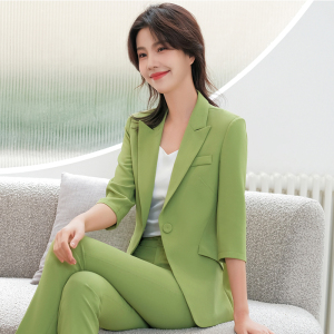 绿色西装外套女2022夏季薄款七分袖高端职业气质美容院正装工作服