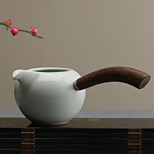 台湾丰子汝窑侧把公道杯茶海陶家用公杯功夫茶具分茶器开片可养瓷