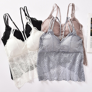 春夏性感吊带长款女士无钢圈带胸垫bra内衣打底衫美背蕾丝背心